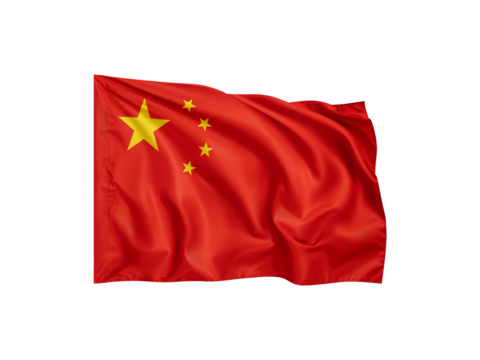 Waving China flag, red background with yellow stars, national symbol, China national flag flutter