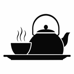 Teapot and Cup Flat Icon Silhouette vector.