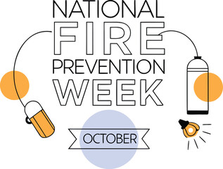 Commemorative graphic design celebrating national fire prevention week featuring bold colors and clear typography for educational campaigns and public awareness banners