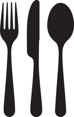 Spoon, knife, fork icon set, Dining silverware Silhouette