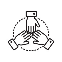 Teamwork Unity Icon with Hands Joined in Collaboration and Support Circle