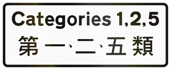 Chinese additional road sign used only in Hong Kong - Vehicles carrying hazardous materials of different categories