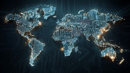 World Map Circuit Board Global Connectivity
