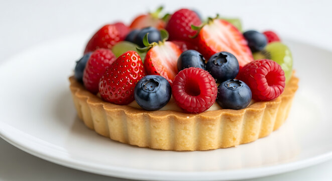 Delicious Mixed Berry Fruit Tart on a White Plate