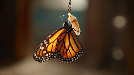 Monarch Butterfly Emerges From Chrysalis