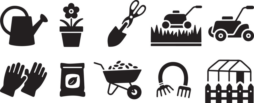 Essential Gardening Tools and Supplies Vector Icons