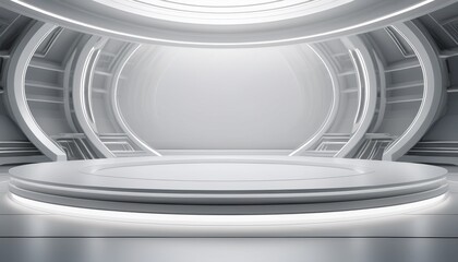 Obraz premium white futuristic background and empty stage or podium future modern interior concept platform for design