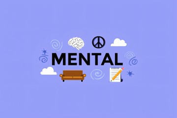 Mental Wellness Illustration with Symbols of Peace, Brain, and Comfort in Flat Vector Design