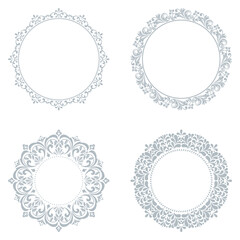 Set of decorative frames Elegant vector element for design in Eastern style, place for text. Floral gray and white borders. Lace illustration for invitations and greeting cards