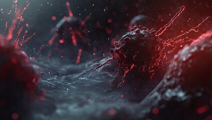 Abstract virus or microbe cluster in dark background