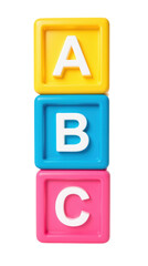 Colorful alphabet blocks stacked vertically, featuring letters A, B, and C. These playful toys are perfect for early childhood education
