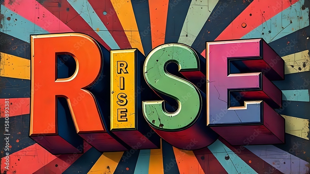 Fototapete ai generated image of bold 3d letters spelling rise are presented in vibrant colors against a retro 
