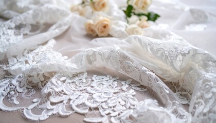 Elegant white lace fabric draped