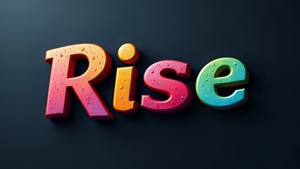 Ai generated image of the word rise in bold 3d letters with a colorful gradient is displayed on a dark textured background
