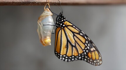 Monarch Butterfly Emerges From Chrysalis