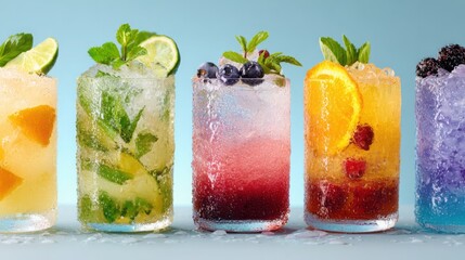 Colorful Summer Cocktails Refreshing Fruit Drinks with Ice