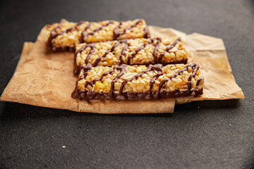 Cereal bar whole grain healthy eating sweet dessert fresh delicious gourmet food background on the table rustic food top view copy space keto and paleo diet vegan and vegetarian food