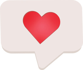 Red heart icon inside a light beige speech bubble on a white background
