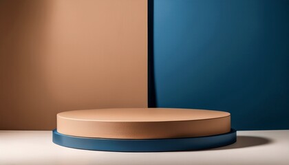 two tone mocha and blue fashion product background stand podium display with blank backdrops