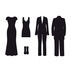 Elegant women s formal wear silhouettes isolated on white background