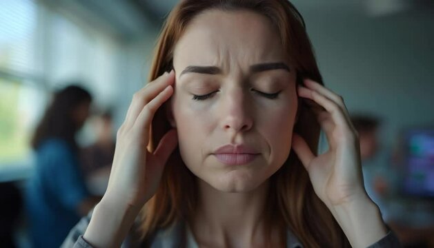 Stressed Autistic Woman in Workplace Video Footage Scene Showing Sensory Overload and Lack of Inclusion