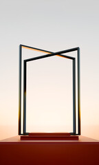 Modern Chinese 3D podium with lanterns and golden circle frame