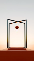 Modern Chinese 3D podium with lanterns and golden circle frame