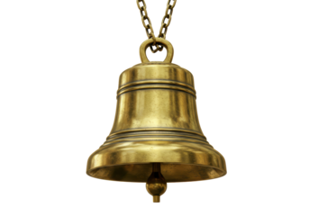 Isolated Classic Golden Hanging Bell with Chain