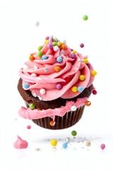 Delightful Pink Frosted Cupcake with Sprinkles - Delicious Treat Photography