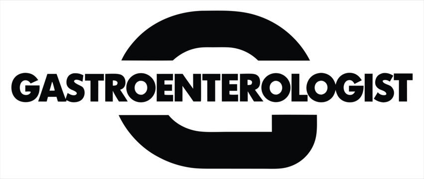 A distinctive logo with the word "gastroenterologist" and a bold "c" graphic, representing a specialist in digestive health. Ideal for use in hospital signage, healthcare apps, patient information 