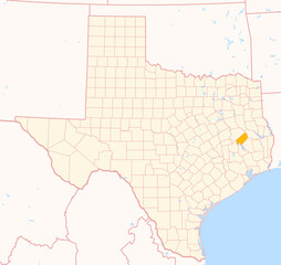 Map of the County Trinity (Texas, US) showing the Federal State with the highlighted County
