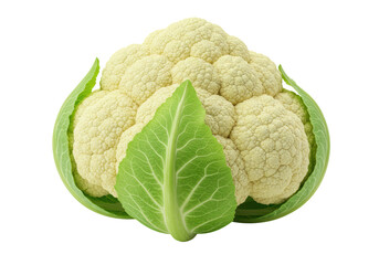 Isolated Fresh White Cauliflower with Green Leaves