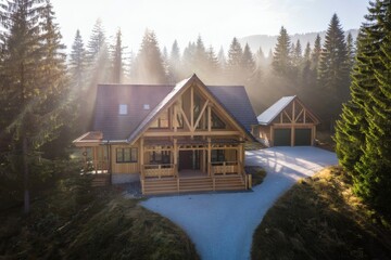 Mountain Cabin Retreat Serene Log Home in a Forest Clearing at Sunrise