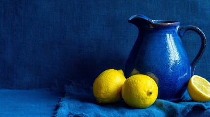 Lemons in a Blue Pitcher Still Life Photography