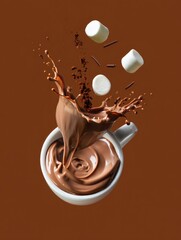 Indulge in Hot Chocolate  Marshmallows Plunge into a Cup of Rich Hot Chocolate, Creating a Delicious Splash.