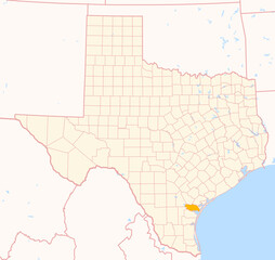 Map of the County San Patricio (Texas, US) showing the Federal State with the highlighted County