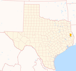 Map of the County San Augustine (Texas, US) showing the Federal State with the highlighted County