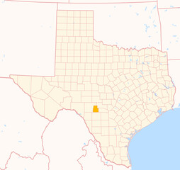 Map of the County Real (Texas, US) showing the Federal State with the highlighted County