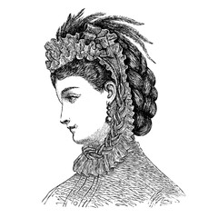 Victorian fashion line drawing women fashion accessories 