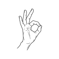 A hand making the ok gesture with fingers, isolated on white background