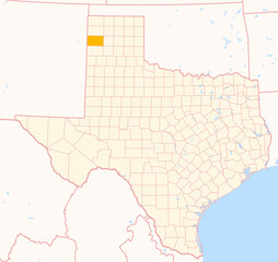 Map of the County Oldham (Texas, US) showing the Federal State with the highlighted County