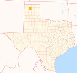 Map of the County Moore (Texas, US) showing the Federal State with the highlighted County