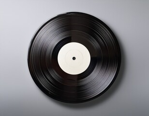 Obraz premium vintage black vinyl record with a white label on a minimalistic background perfect for music themes and retro designs