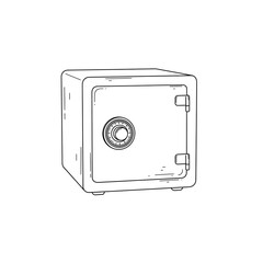 Illustration of a metal safe with a combination lock isolated on white background