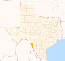 Map of the County Maverick (Texas, US) showing the Federal State with the highlighted County