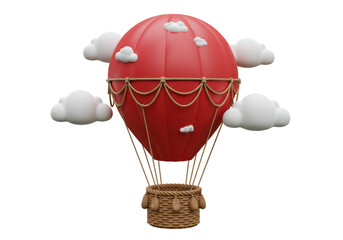 Isolated Hot Air Balloon with Basket Floating Amongst Clouds