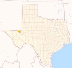 Map of the County Loving (Texas, US) showing the Federal State with the highlighted County