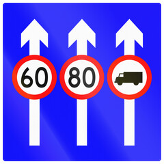 Chinese road sign used in Macau - Multiple lanes with different restrictions