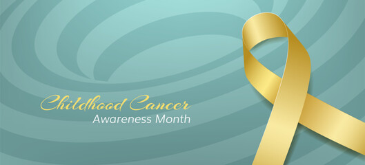 Childhood cancer awareness month concept. Banner with gold ribbon awareness and text. Vector illustration.