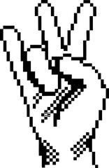 Fototapeta premium Pixelated hand making peace sign gesture, digital retro art black and white illustration, symbol of victory and unity